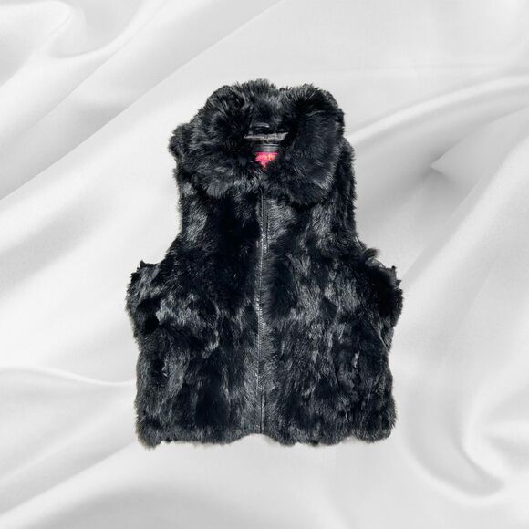 Black Y2K Genuine Fur Vest - Picture 1 of 5